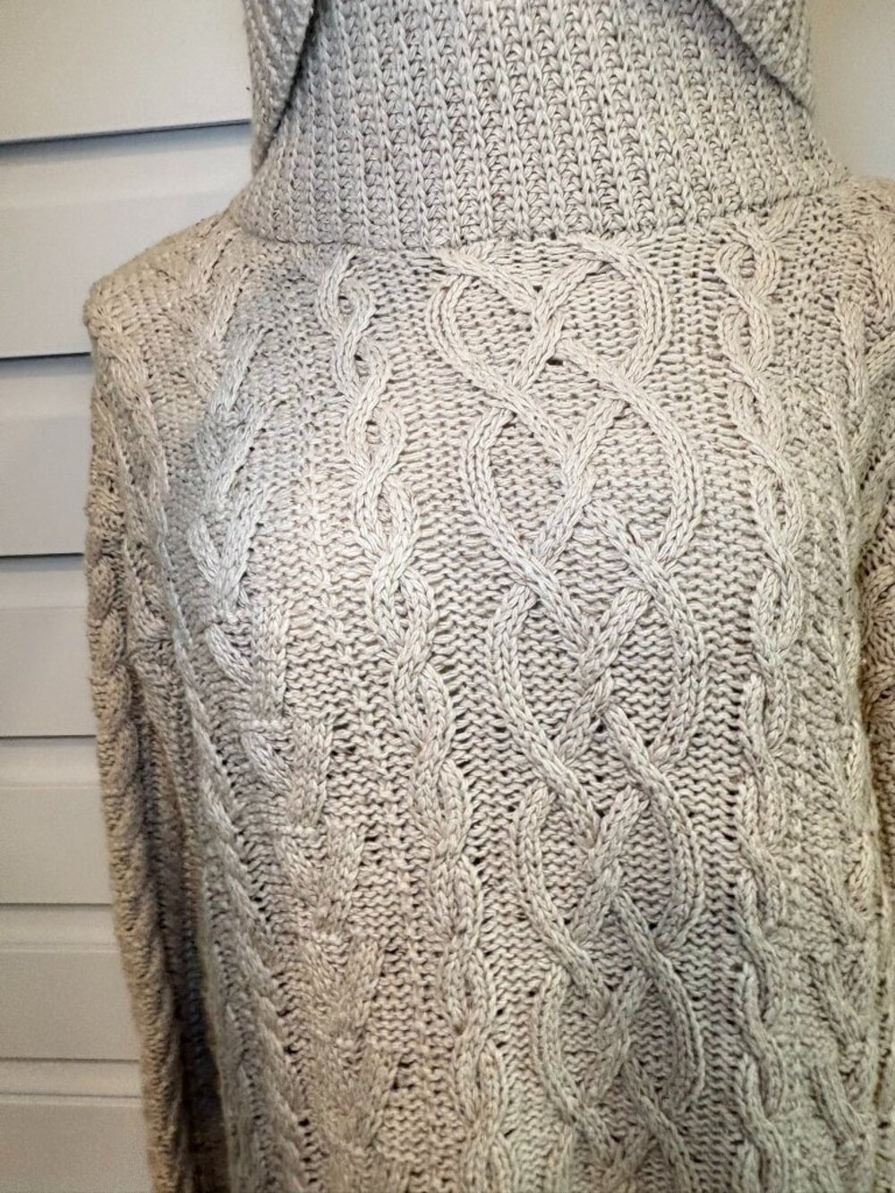 Lauren Ralph Lauren Oatmeal Cable Knit Cowl Neck Soft Fisherman Sweater XL - Picture 4 of 12
